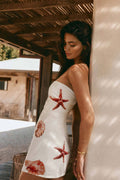 Shell print strapless tube mini dress, front view
